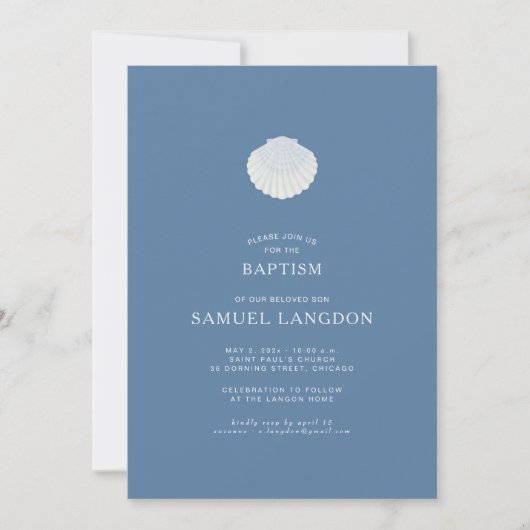 Coastal shell blue Christian baptism Invitation 招待状 (正面)