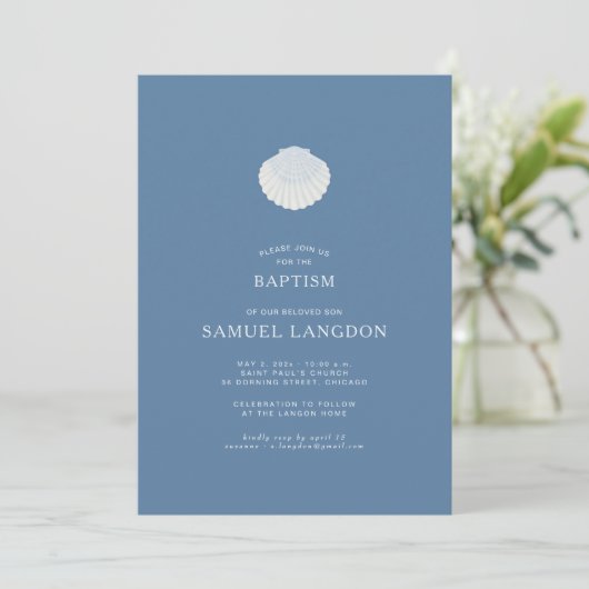 Coastal shell blue Christian baptism Invitation 招待状 (スタンド正面)