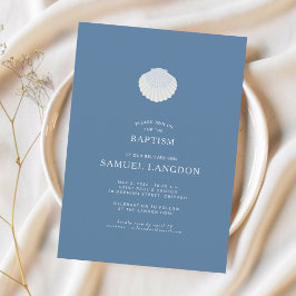 Coastal shell blue Christian baptism Invitation 招待状