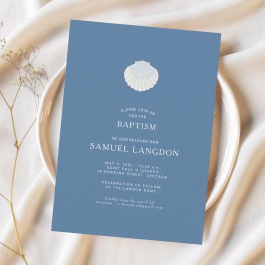 Coastal shell blue Christian baptism Invitation 招待状