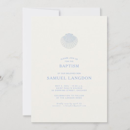 Coastal shell blue Christian baptism Invitation 招待状 (正面)