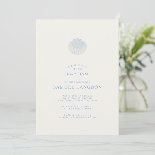 Coastal shell blue Christian baptism Invitation 招待状 (スタンド正面)