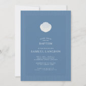 Coastal shell blue striped baptism Invitation 招待状 (正面)
