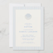 Coastal shell blue striped baptism Invitation 招待状 (正面)