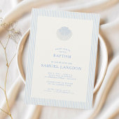 Coastal shell blue striped baptism Invitation 招待状