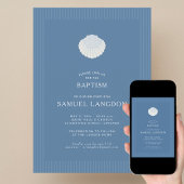 Coastal shell blue striped baptism Invitation 招待状