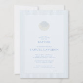 Coastal shell blue striped baptism Invitation 招待状 (正面)