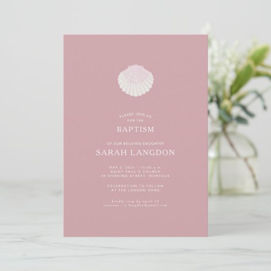 Coastal shell dusty pink baptism Invitation 招待状 (スタンド正面)