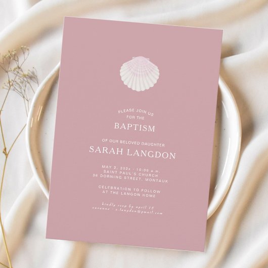 Coastal shell dusty pink baptism Invitation 招待状
