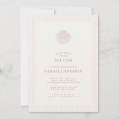 Coastal shell pink striped baptism Invitation 招待状 (正面)