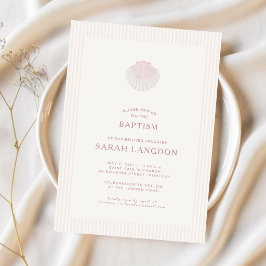 Coastal shell pink striped baptism Invitation 招待状