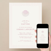 Coastal shell pink striped baptism Invitation 招待状