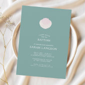 Coastal shell sage green pink baptism Invitation 招待状