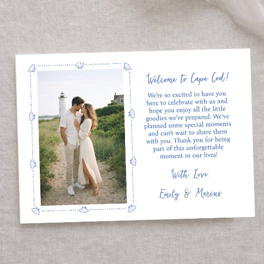 Coastal Shell Wedding Welcome Bag Card with Photo サンキューカード