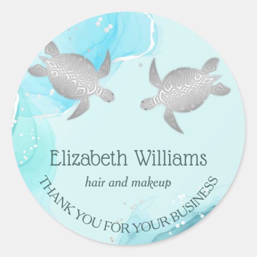 Coastal Silver Blue Turtles ラウンドシール (正面)