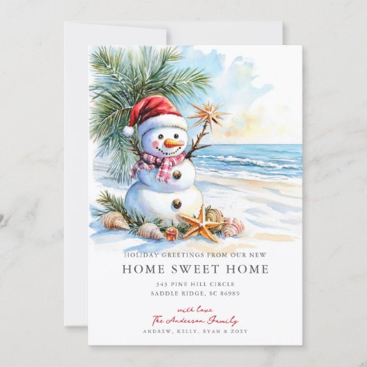 Coastal Snowman Home Sweet Home Card 案内状 (正面)