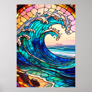 Coastal Stained Glass Art Poster ポスター