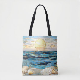 Coastal Stained Glass Ocean Sunset Tote Bag トートバッグ