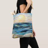 Coastal Stained Glass Ocean Sunset Tote Bag トートバッグ (クローズアップ)