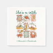 Coastal Stamps & Bows Shes a Catch Celebration スタンダードカクテルナプキン (正面)