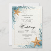 Coastal Starfish Beach Bloom Wedding 招待状 (正面)