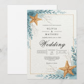 Coastal Starfish Beach Bloom Wedding 招待状 (正面/裏面)