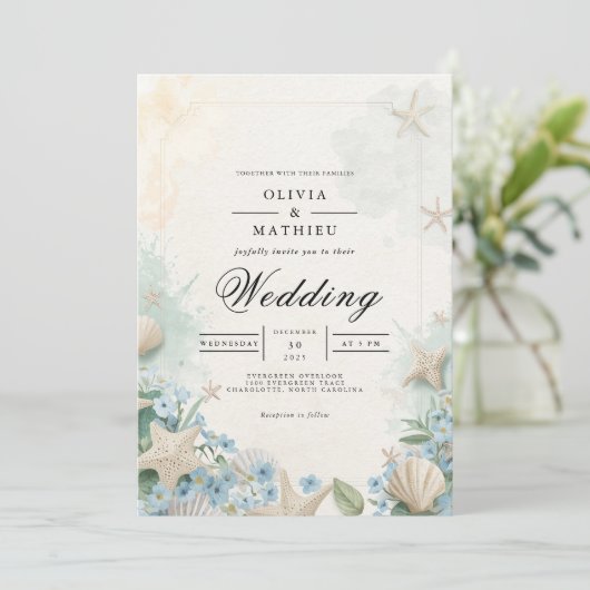 Coastal Starfish Beach Wedding 招待状 (スタンド正面)