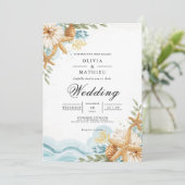 Coastal Starfish Floral Beach Wedding 招待状 (スタンド正面)