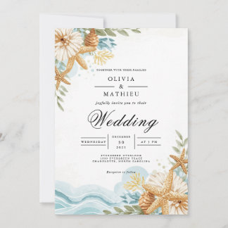 Coastal Starfish Floral Beach Wedding 招待状