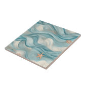 Coastal Starfish on Aqua Sand Waves Pattern (9) タイル (側面)