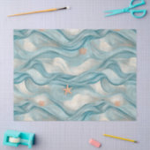 Coastal Starfish on Aqua Sand Waves Pattern (9) 薄葉紙 (クラフト)