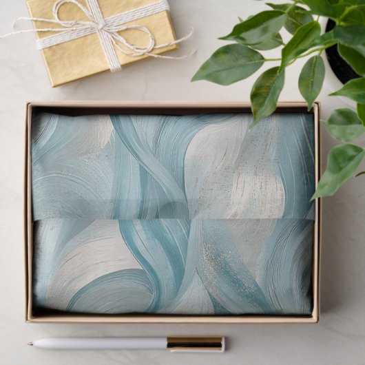Coastal Starfish on Aqua Sand Waves Pattern (9) 薄葉紙 (ギフト)