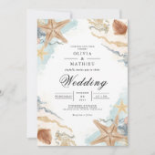 Coastal Starfish Watercolor Beach Wedding 招待状 (正面)