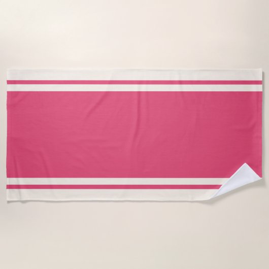 Coastal Stripe Beach Towel - Raspberry & Cream ビーチタオル (正面)