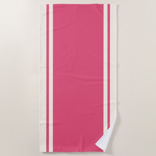 Coastal Stripe Beach Towel - Raspberry & Cream ビーチタオル (正面)