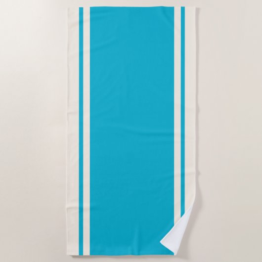 Coastal Stripe Beach Towel - Turquoise & Cream ビーチタオル (正面)