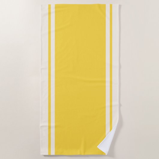 Coastal Stripe Beach Towel - Yellow & Cream ビーチタオル (正面)
