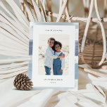 Coastal Stripe Border | Christmas Photo シーズンカード<br><div class="desc">Chic coastal style holiday card adds nautical flair to your Christmas greetings. Perfect for sharing a vacation photo, or for families who live in coastal, tropical, warm weather or island locales, this elegant design features your favorite vertical photo with a border of blue-gray watercolor stripes. Add your custom holiday message...</div>