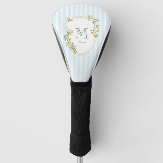 Coastal Stripe Lemon Monogram Golf Head Cover ゴルフヘッドカバー (正面)