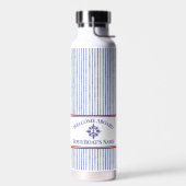 Coastal Stripe Monogram Boat Name Design ウォーターボトル (左面)