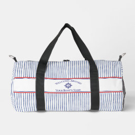 Coastal Stripe Monogram Boat Name Design ダッフルバッグ