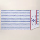 Coastal Stripe Monogram Boat Name Design ビーチタオル (正面)