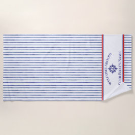 Coastal Stripe Monogram Boat Name Design ビーチタオル