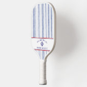 Coastal Stripe Monogram Boat Name Design ピックルボールラケット (左)