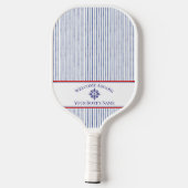 Coastal Stripe Monogram Boat Name Design ピックルボールラケット (裏面)