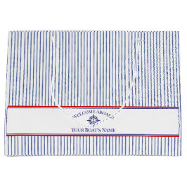 Coastal Stripe Monogram Boat Name Design ラージペーパーバッグ