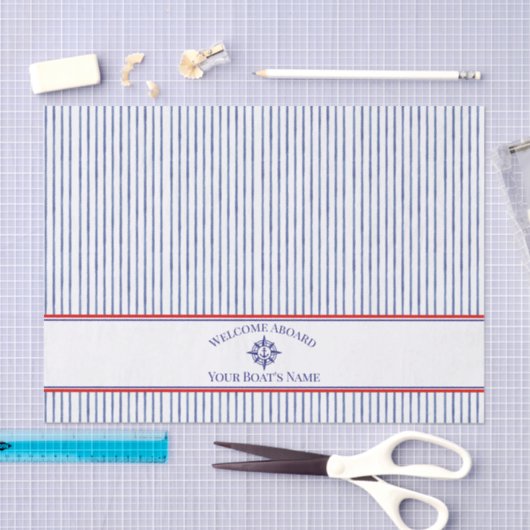 Coastal Stripe Monogram Boat Name Design 薄葉紙 (クラフト)