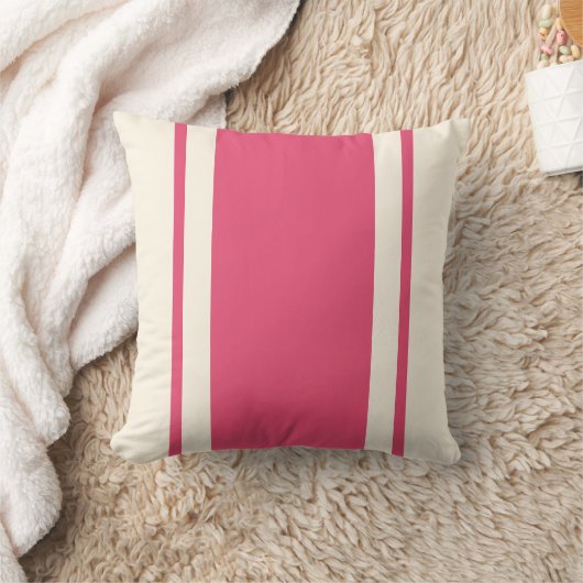 Coastal Stripe Throw Pillow – Raspberry & Cream クッション (ブランケット)
