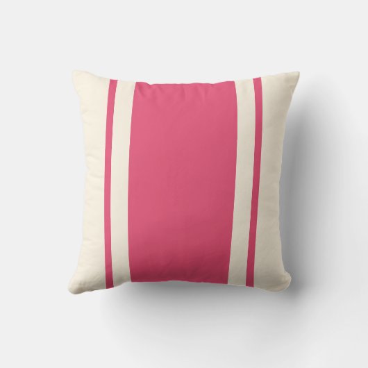Coastal Stripe Throw Pillow – Raspberry & Cream クッション (裏面)
