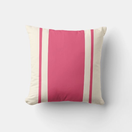 Coastal Stripe Throw Pillow – Raspberry & Cream クッション (正面)